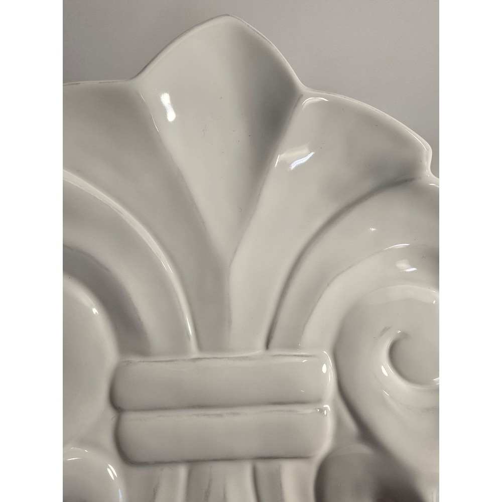 Embossed Stoneware Fleur De Lis Serving Plate White 15.5x11.5 Inch Dinnerware - Picture 4 of 10
